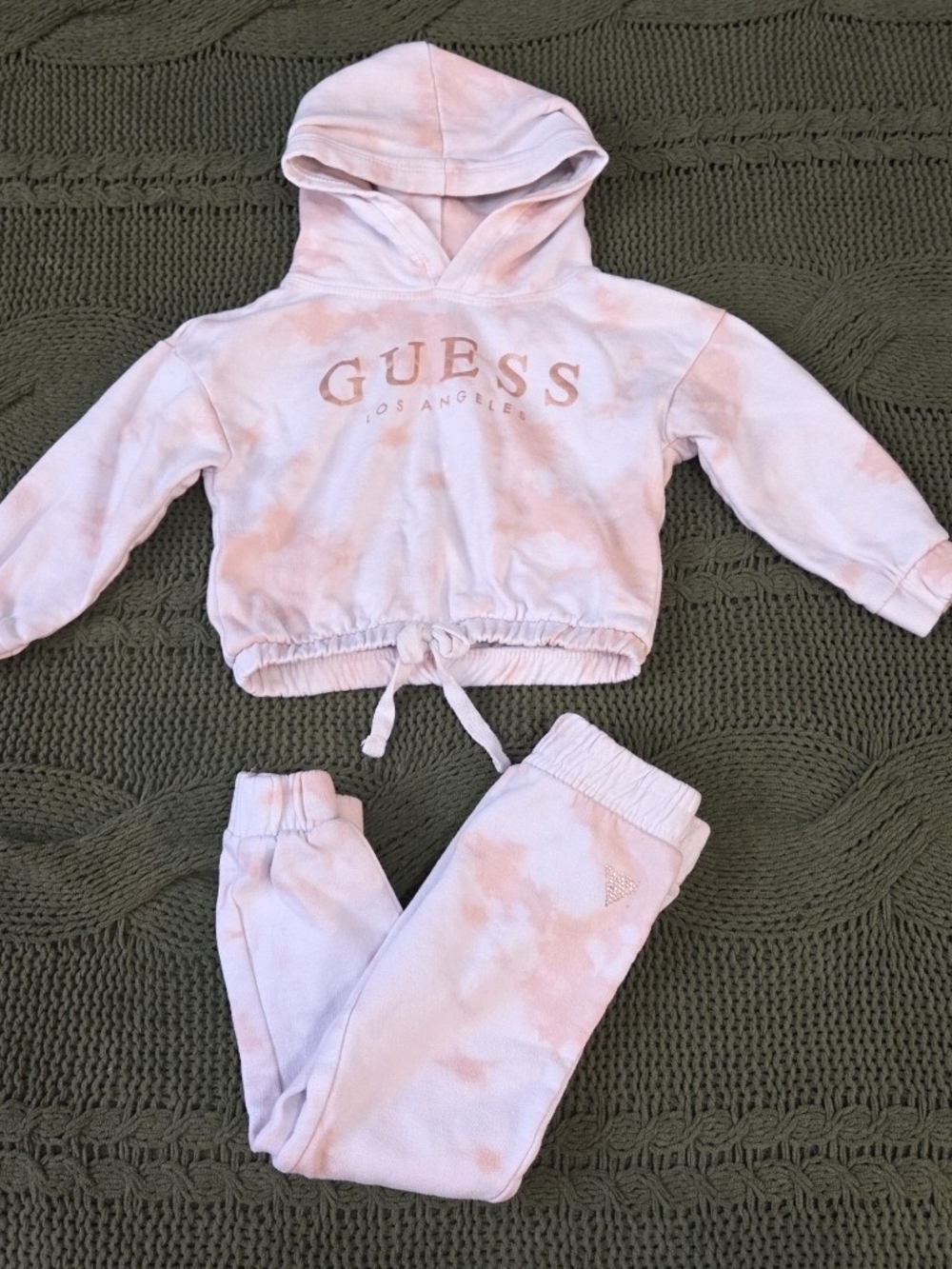 Guess LA Kids Sweat Set Hoodie Sweatpants Outfit Peach Tie Dye